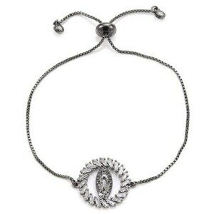 Virgin Mary Sparkly Cubic Zirconia Black Religious Bracelet